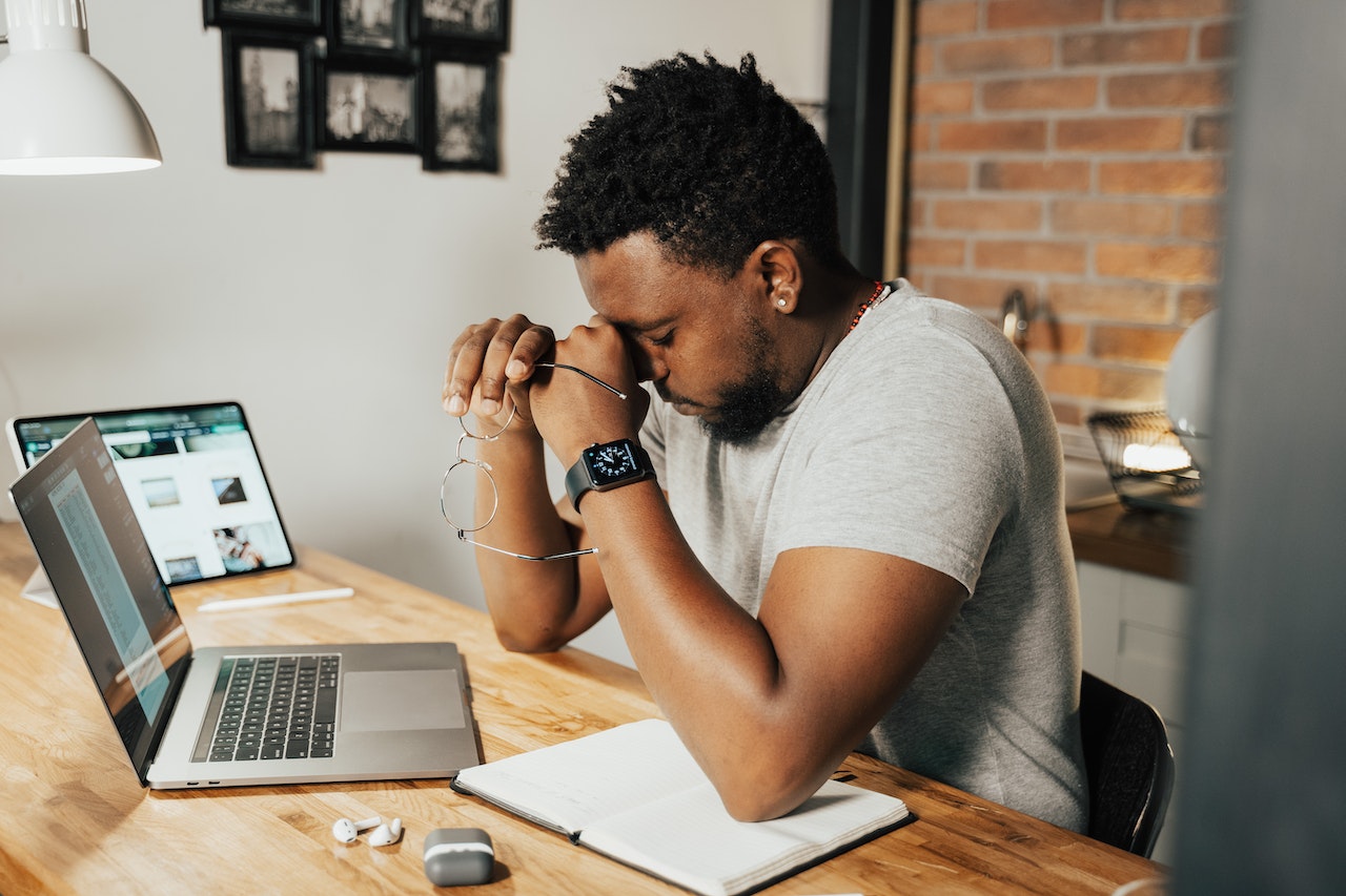 copyright free picture of stressed remote worker